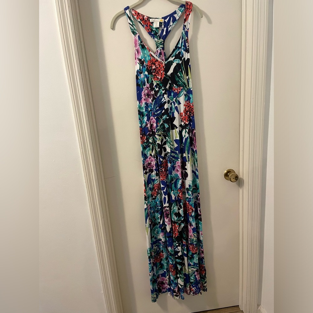 C&C California Women Resort Floral Maxi Knotted Racer Back Colorful Dress SZ S